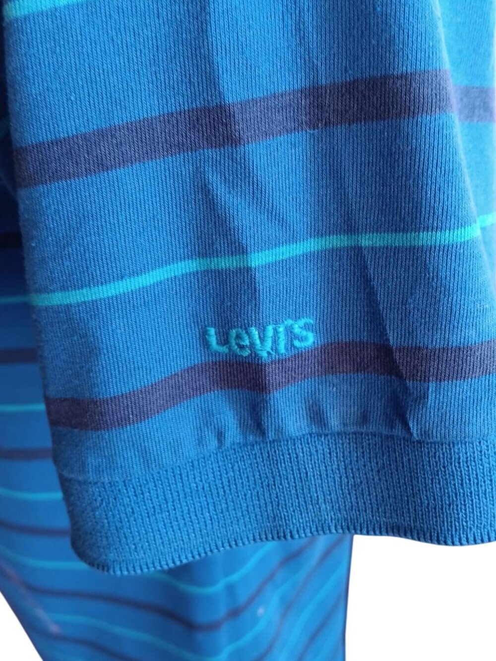 Vintage Mens Polo Shirt MEDIUM 80s LEVIS BLUE RELIC STRIPE KNIT SS GOLF SHIRT